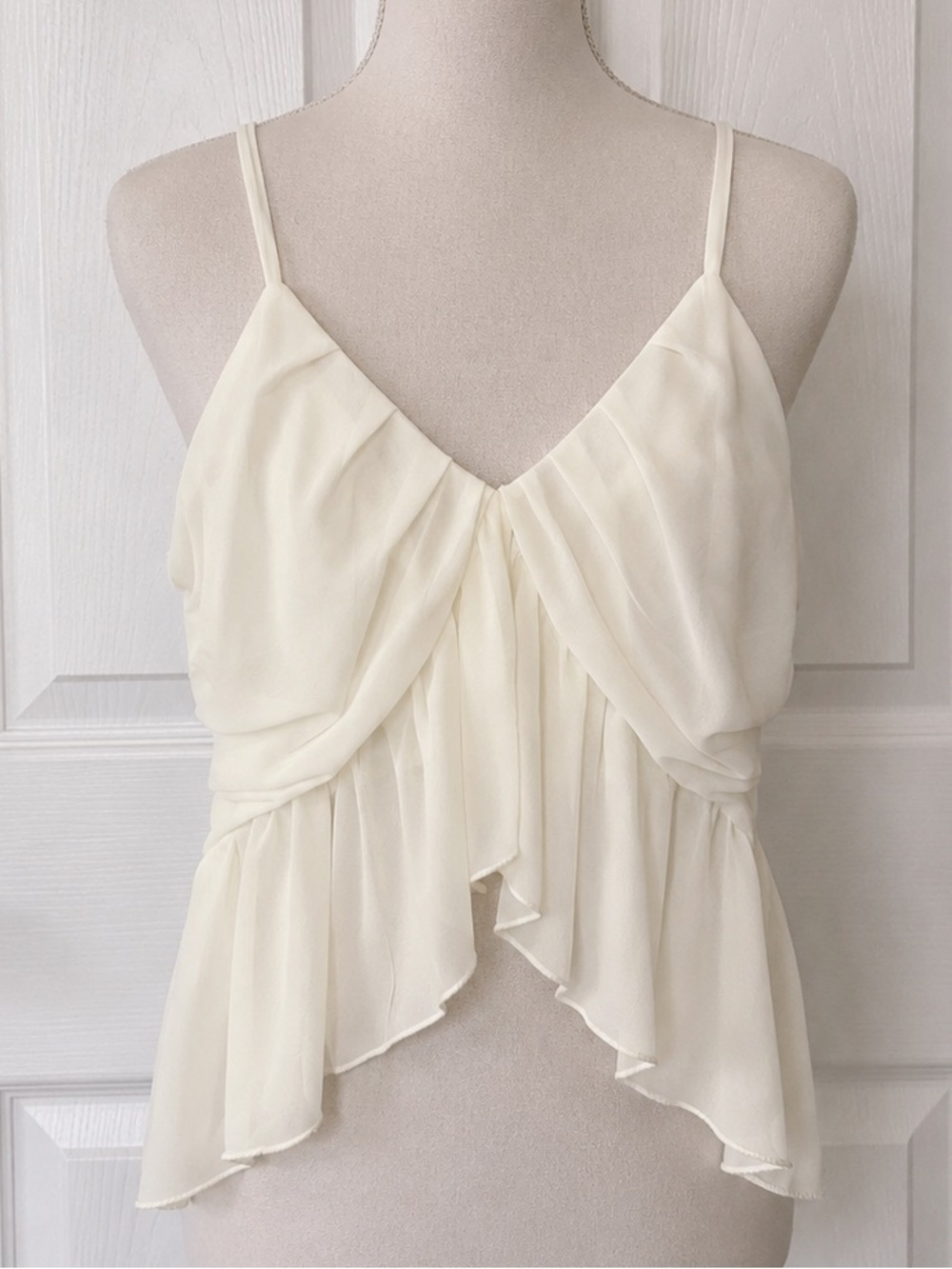 Women's Cream White Ruffle Spaghetti Strap Tank Top